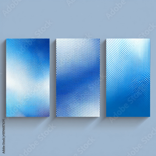 Three Blue and White Wall Panels.