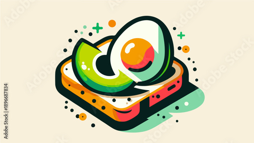 Avocado and Egg Toast in Isometric Style