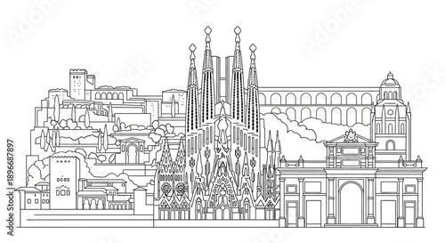 Sagrada Familia, Arc de Triomphe, and More on Greens Screen Background
