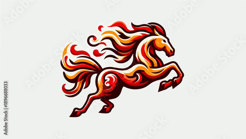 Majestic Galloping Fire Horse Illustration with Flaming Mane and Tail