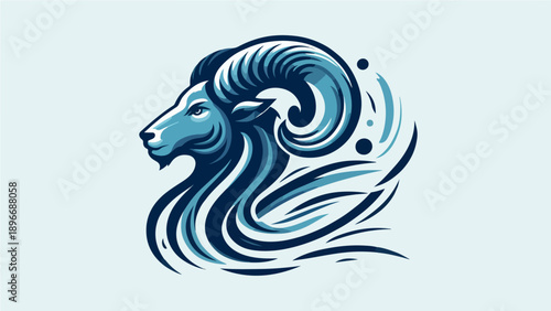 Majestic Blue Ram Head Illustration - Aries Zodiac Sign Concept