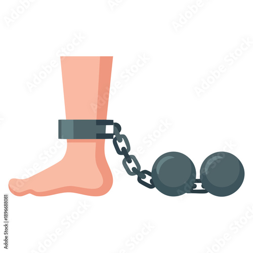 Businessman legs tied to a string of iron balls vector illustration symbolizing burden limitation obstacles and heavy responsibility in business concept