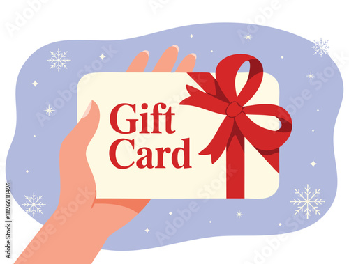 Cartoon flat vector illustration of hand holding gift card discount coupon or voucher highlighting interest loyalty program special offer marketing advertising and goods promotion concept