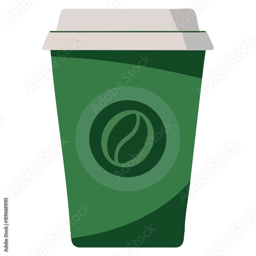 Cartoon vector illustration of green take away paper coffee cup with lid hot coffee disposable to go cup isolated on white perfect for cafe branding menus packaging and food visuals