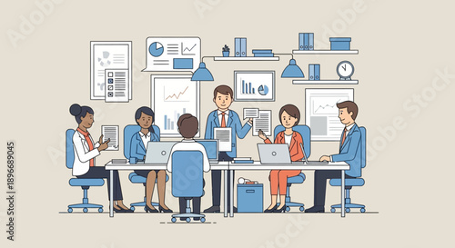 Office Meeting with Colleagues Discussing.