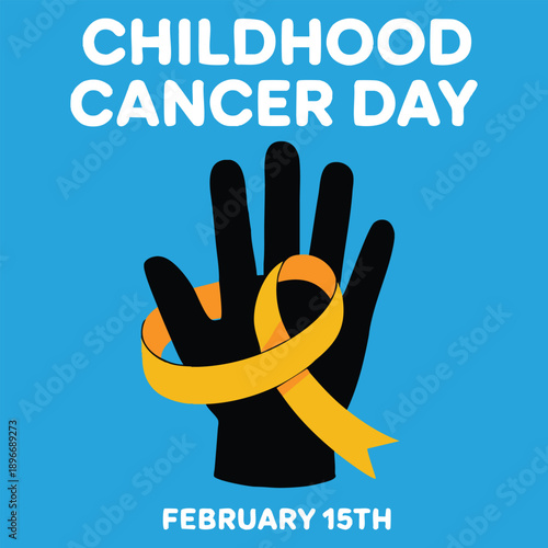 Childhood Cancer awareness vector illustration for International Day against Childhood Cancer February 15 with ribbon text inscription and poster banner background template