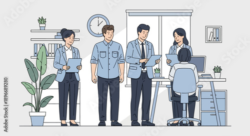 Office Workers Standing Near Desk.