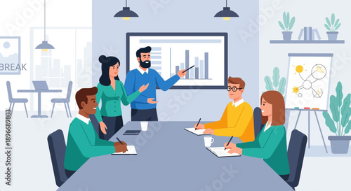 Business Meeting with Colleagues Discussing.