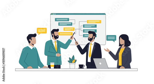 Team Discussing Project on Whiteboard.
