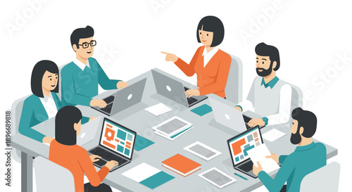 Team Brainstorming Around Table.