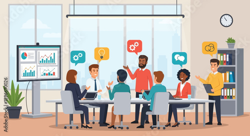 Team Meeting in Modern Office Space.