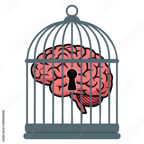 Concept of fixed mindset showing negative emotion refusal to learn anything new fear mental lock suppression and aversion disorder in personal growth psychology theme