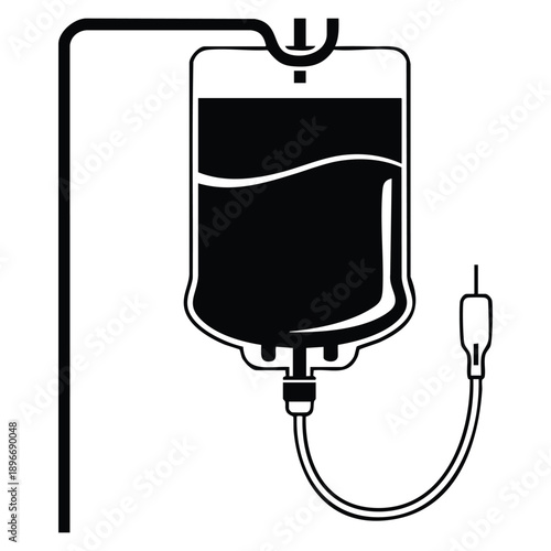 Conceptual solid design icon of iv drip representing medical treatment healthcare infusion therapy hospital care and patient support concept suitable for clinical and health visuals
