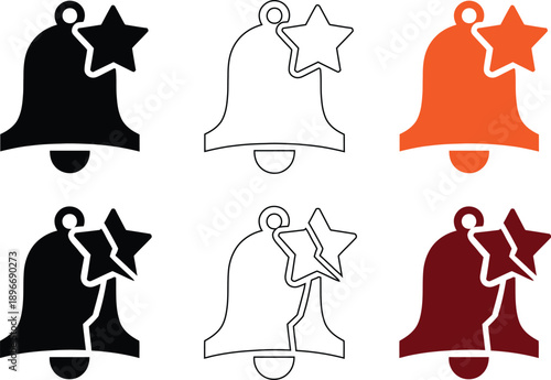 Bell with stars and broken stars in black orange and maroon , bell, star, broken, alert, notification, ringing