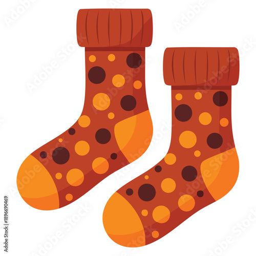 Cute autumn footwear illustrated as polka dot socks pair isolated on white background suitable for fashion apparel and cozy lifestyle themes