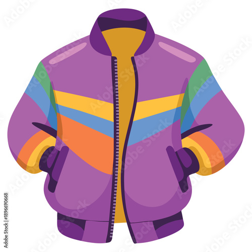 Cute hand drawn cartoon retro sport jacket with zipper inspired by 80s and 90s nostalgia vintage Y2k aesthetic fashion badge of 1990s isolated on white background