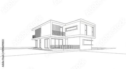 3D Architectural Rendering of a Modern Two-Story House Design