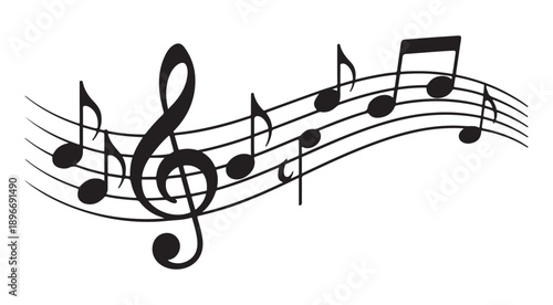 Musical notes with treble clef and stave wave vector illustration. musical sheet melody symbol design