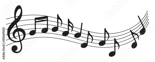 Wavy musical staff with flowing notes and treble clef design