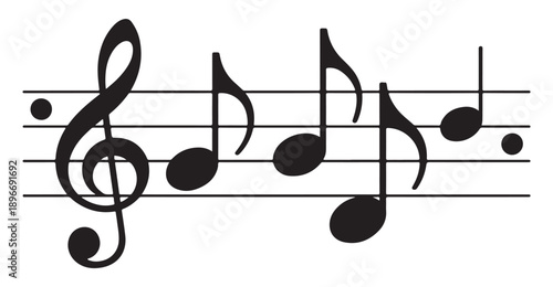 Musical notes illustration with g clef and dotted symbols for creative composition and sound art projects