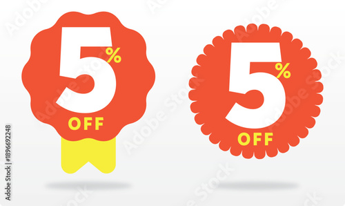 5% banner, price, value, commerce, sale, advertising, off, discount, special, offer, promo, purchase, sticker, tag, store, retail. Set, icon, vector, shape