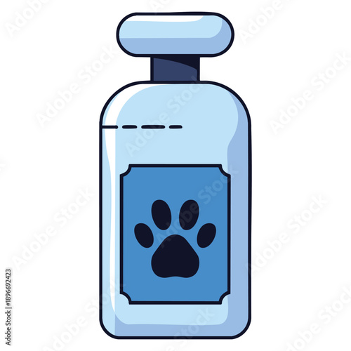 Flat clipart vector illustration of dog medicine bottle suitable for veterinary healthcare pet treatment animal pharmacy backgrounds and medical graphic projects