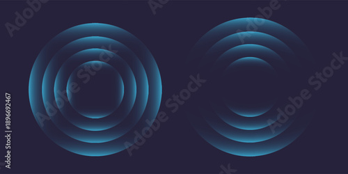 Sound wave. Signal concentric circle. Round light effect. Wifi range. Radio station signal. Water ripple with circle waves. A place or a painful point. Radar screen. Vector effect.