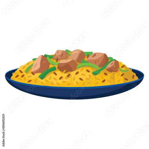 Flat design illustration of fried rice dish tasty lunch menu on white background ideal for food menu cuisine restaurant and homemade meal visuals