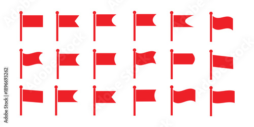 Flag icon set. Waving flag icon. Different flag icons set. Set of red flag icons. different shapes turkey flags, turkey map in official  colors and proportion flagpole and wavy 