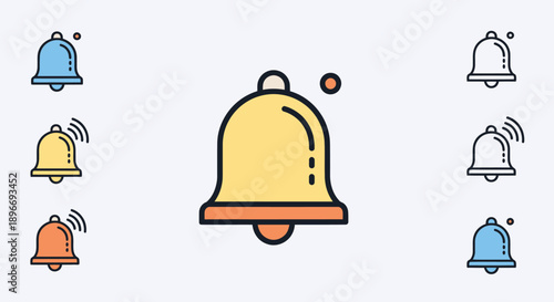 Illustration features multiple bell icons with various designs and colors, representing notifications