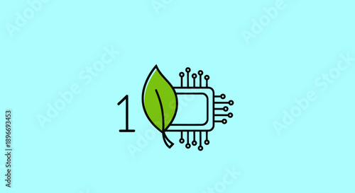 A green leaf merges with a circuit board, the number 1, set against a light blue background