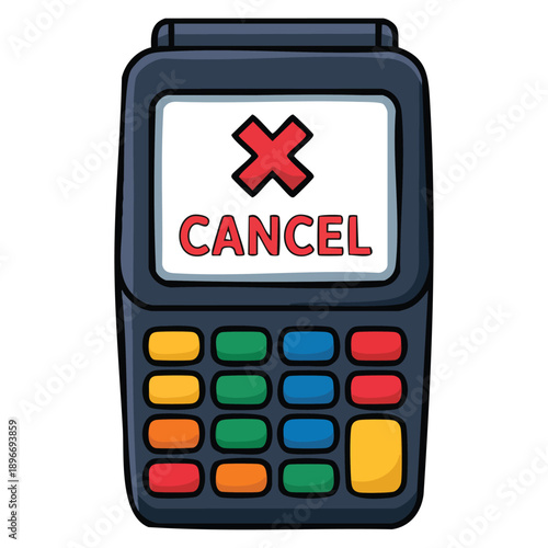 Flat vector cancel terminal icon illustrating credit card and phone service ideal for banking telecom billing cancellation and payment management visual concepts