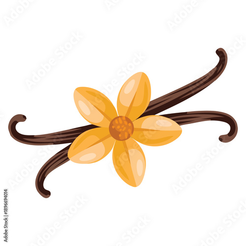 Flat vector icon illustration of vanilla flower suitable for web design applications related to food botanical fragrance and natural ingredient themed visuals
