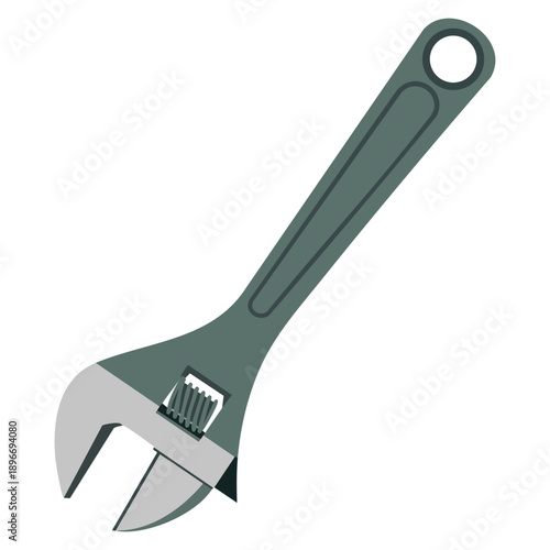 Flat vector illustration of adjustable wrench for construction plumbing and repair isolated design suitable for tool catalogs websites DIY graphics and maintenance visuals