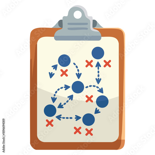 Flat vector illustration of American football tactical clipboard icon ideal for web design coaching tactics sports strategy and team planning graphics