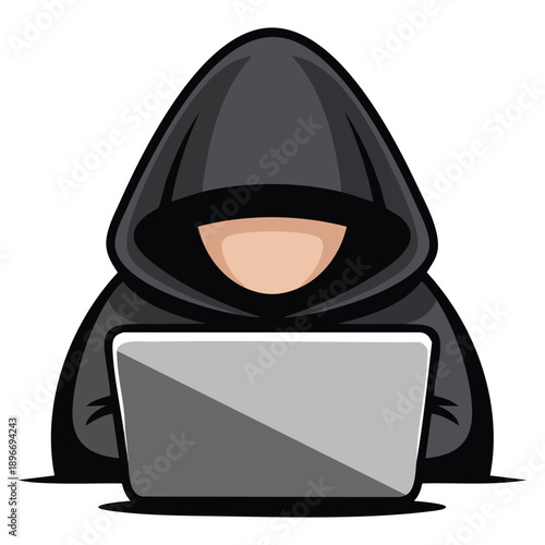 Flat vector illustration of hacker at laptop icon designed for web use ideal for cybersecurity hacking technology coding and digital risk awareness themes