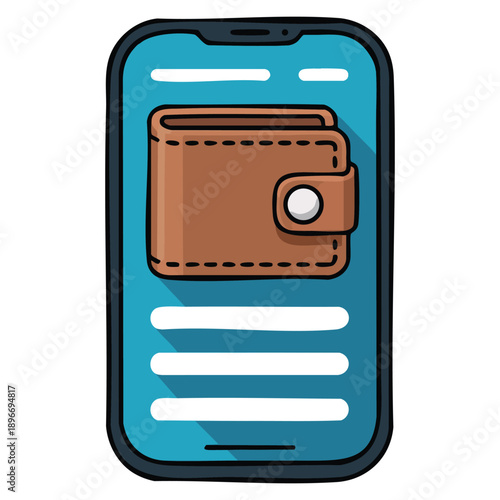 Flat vector smartphone wallet icon showing smart online payment smart screen interface mobile finance digital transaction and modern fintech usage
