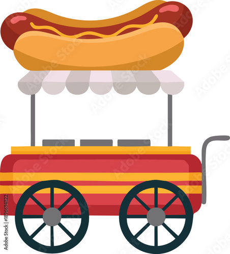 Flat vector stand hotdog icon illustrating hot dog cart food isolated suitable for fast food branding street vendor menus and casual food related visuals