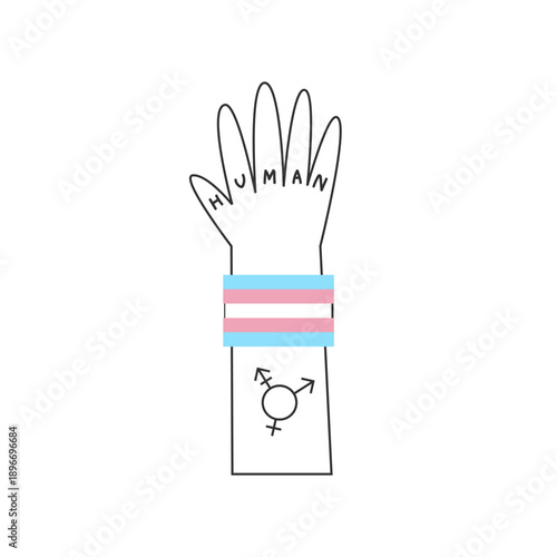 Hands with trans symbol and flag colors with heart shape. Transgender and genderqueer rights, nonbinary visibility and awareness concept. Inclusion and diversity illustration.