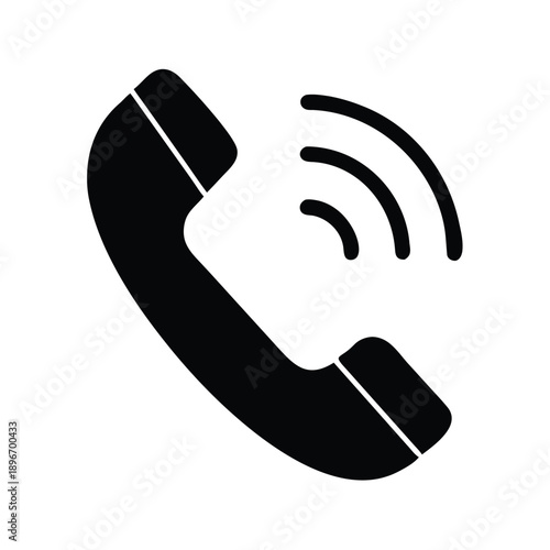 A black silhouette of a ringing telephone receiver is shown on a white background.
