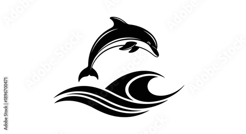 Dolphins jumping above ocean waves in a dynamic illustration from a front viewpoint showing aquatic life