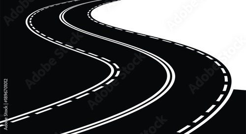 Black winding road silhouette vector isolated on white background depicting curved highway asphalt street journey travel path transport direction and 