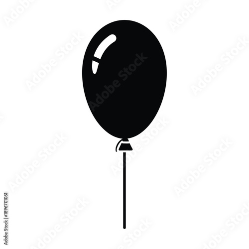 A single black balloon floats against a stark white background.
