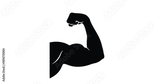 A black silhouette of a flexed muscular arm against a white background.
