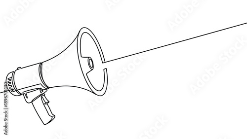A single continuous line drawing of a megaphone projecting sound waves.