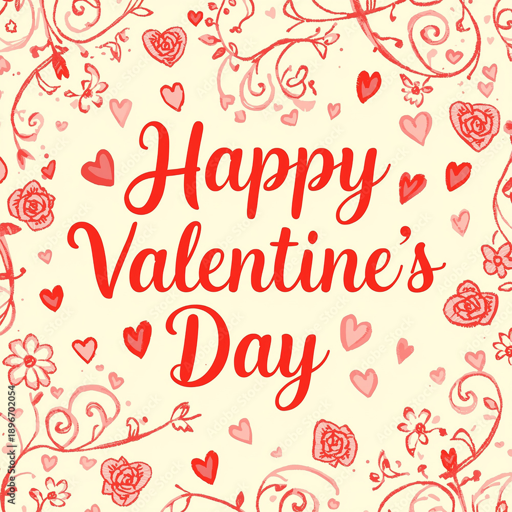 Obraz premium Happy Valentine’s Day Banner Template with Hearts, Shapes, and Red-White Gradient Background Romantic Design Elements