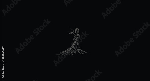 A dark, eerie figure appears in the blackness, creating a sense of dread.