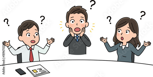 Confused Business People Asking Questions in Meeting Flat Design