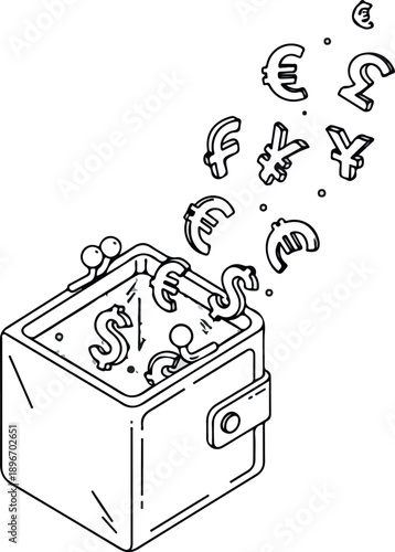 Currency Symbols Flying Into A Wallet Vector Art