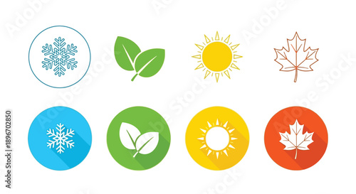 Seasonal icons illustrating winter spring summer and autumn represented by contrasting flat design graphics